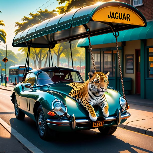 Photo of a swinging on a swing of a jaguar on the bus stop