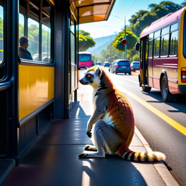 De uma foto de espera de um lêmur na parada de ônibus