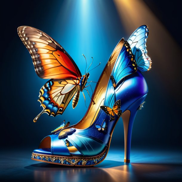 Image d'un papillon dans une chaussure bleue