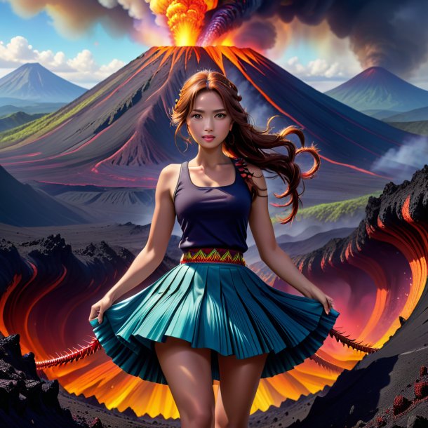 Illustration of a centipede in a skirt in the volcano