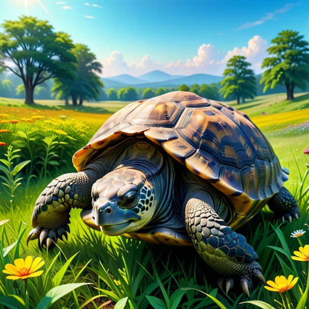 Photo d'un jeu d'une tortue dans la prairie