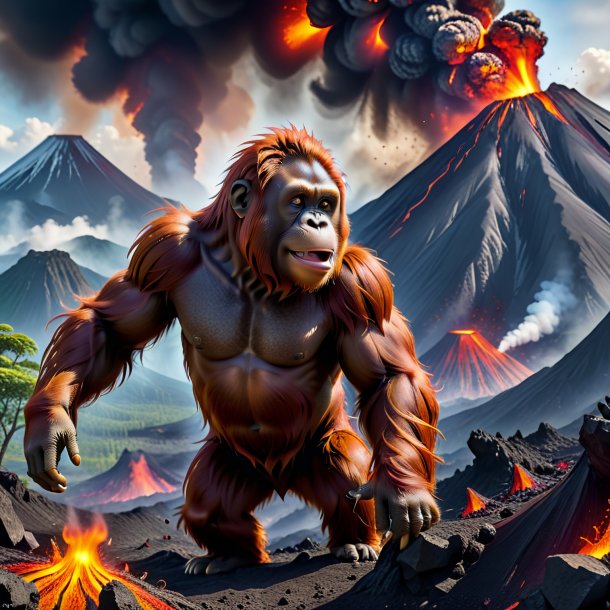 Image of a playing of a orangutan in the volcano