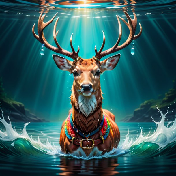 Drawing of a deer in a belt in the water