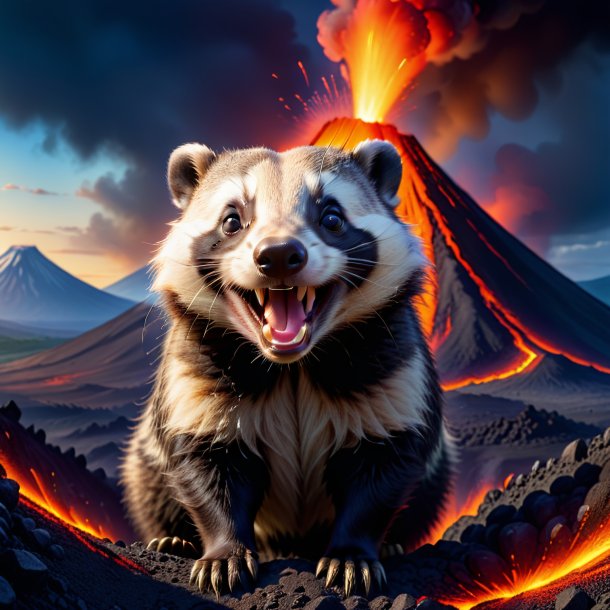 Photo of a smiling of a badger in the volcano