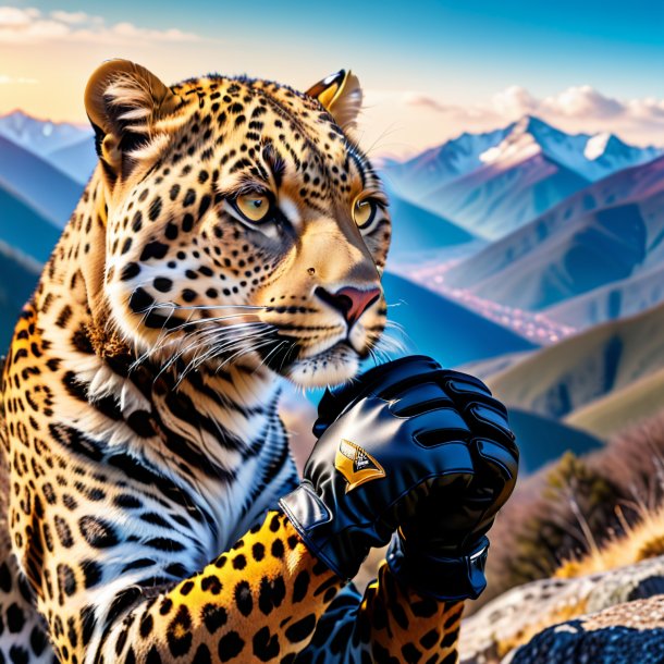 Pic of a leopard in a gloves in the mountains