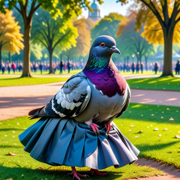 Photo d'un pigeon dans une jupe dans le parc