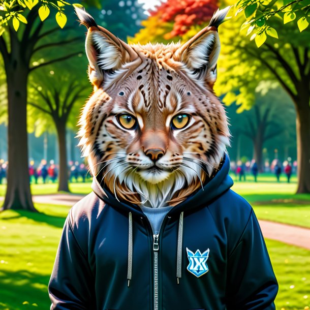 Uma foto de um lince em um hoodie no parque