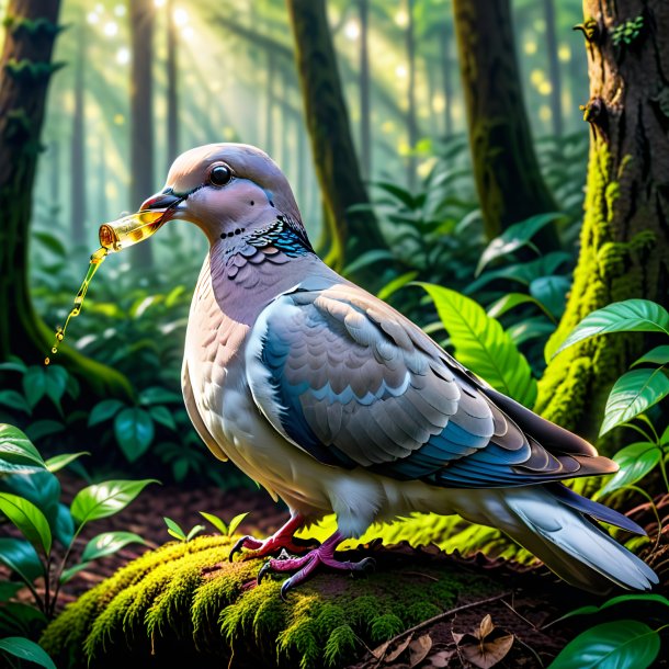 Picture of a drinking of a dove in the forest