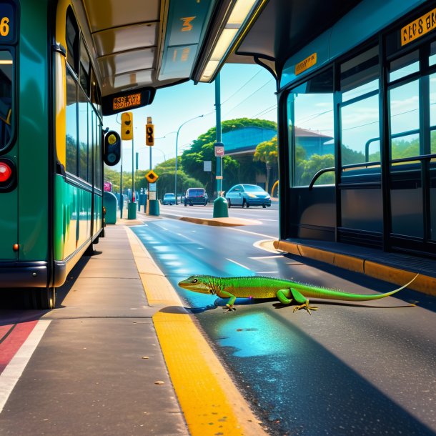 Imagem de uma natação de um lagarto na parada de ônibus