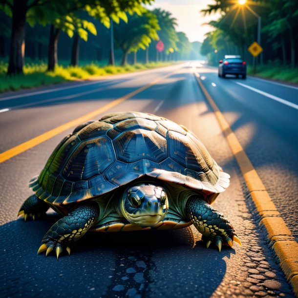 Picture of a playing of a turtle on the road