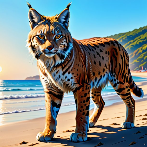 Dibujo de un lince en un pantalón en la playa