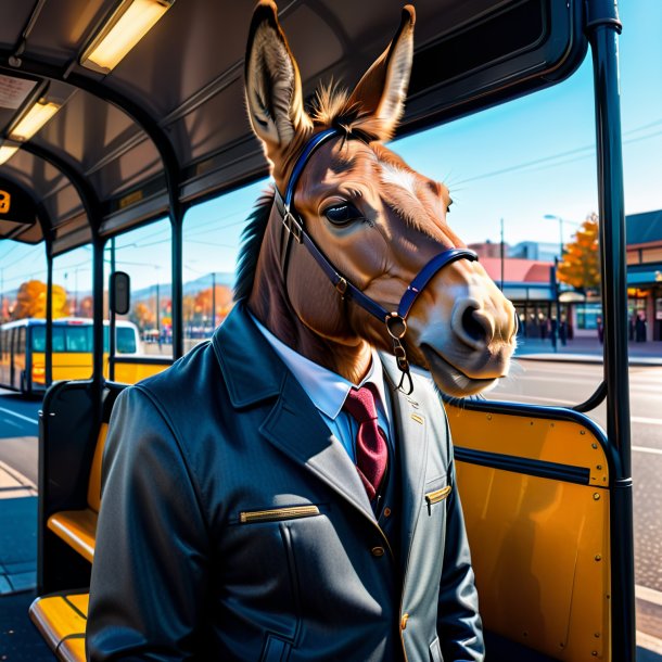 Imagem de uma mula em uma jaqueta no ponto de ônibus