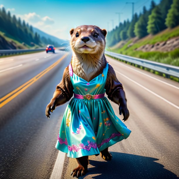 Image of a otter in a dress on the highway