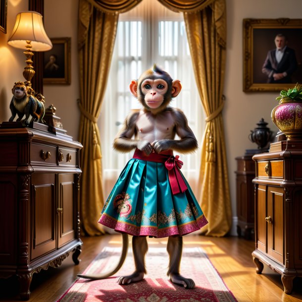 Photo of a monkey in a skirt in the house