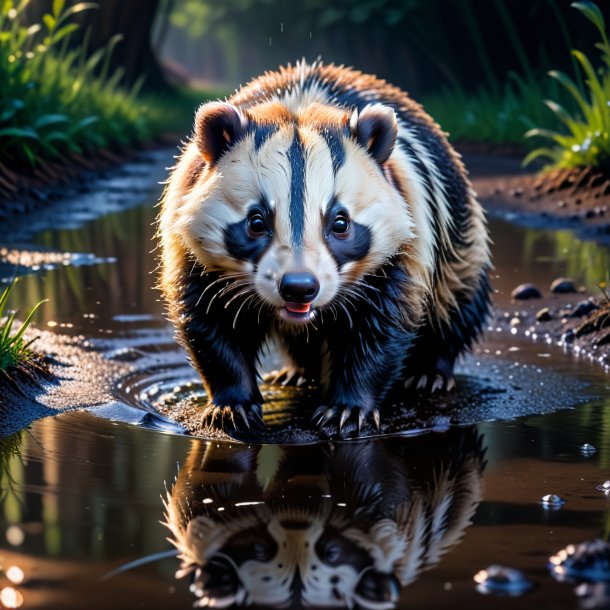 Pic of a crying of a badger in the puddle