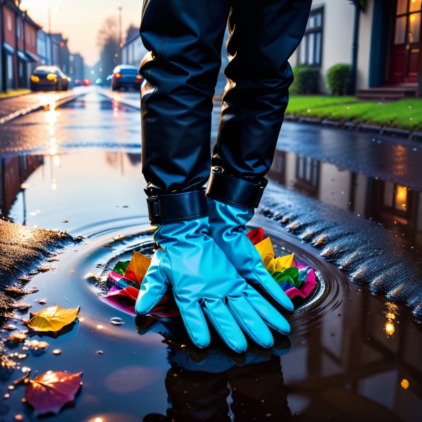 Pic of a mol in a gloves in the puddle