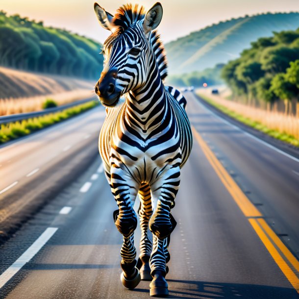 Pic of a zebra in a trousers on the highway