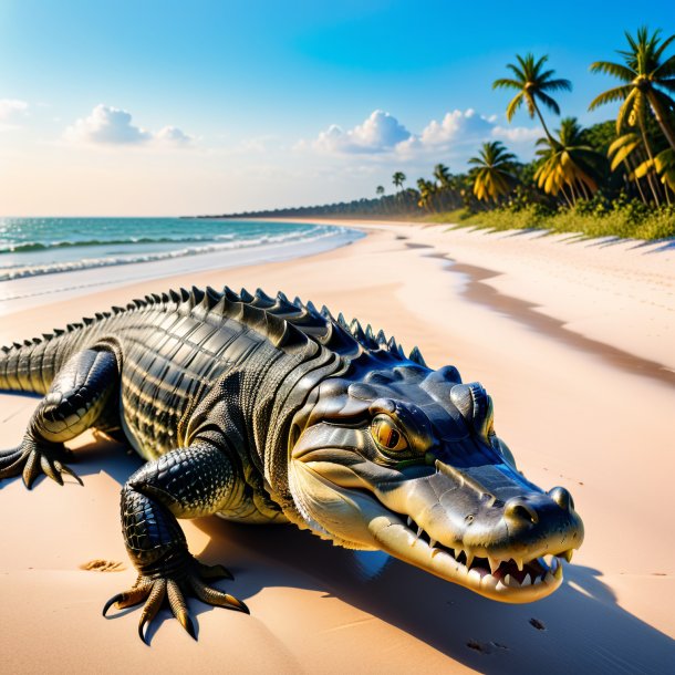 Photo of a waiting of a alligator on the beach