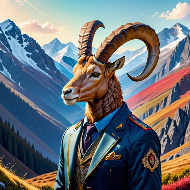 Illustration of a ibex in a jacket in the mountains