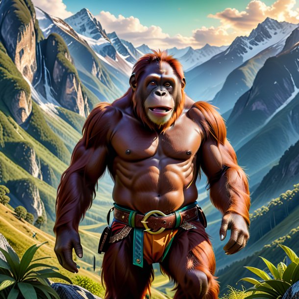 Drawing of a orangutan in a belt in the mountains