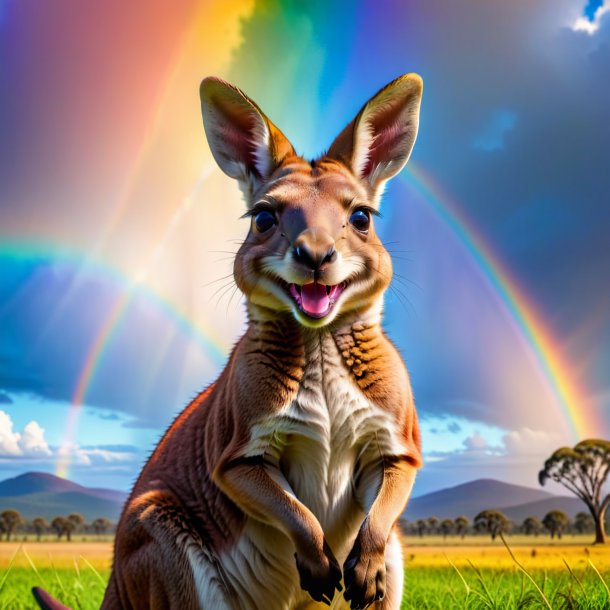 Picture of a smiling of a kangaroo on the rainbow