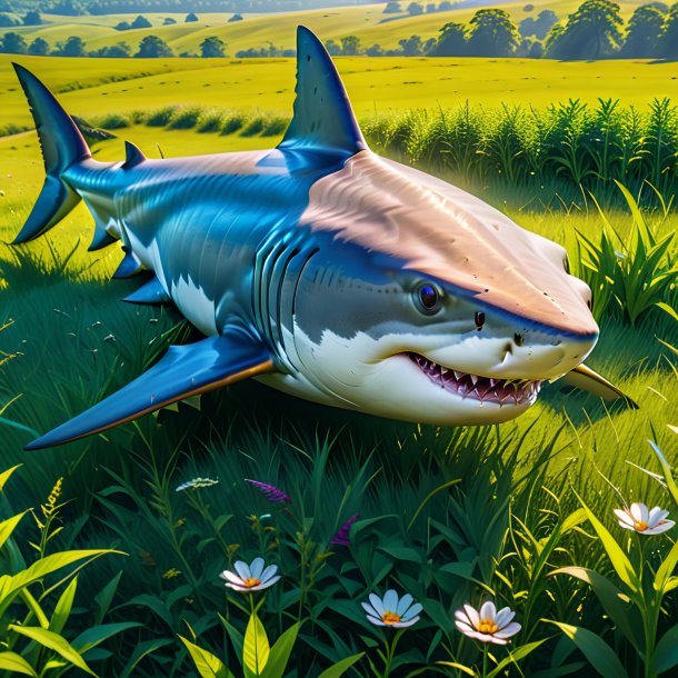 Pic d'un repos d'un requin dans la prairie