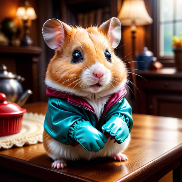 Photo of a hamster in a gloves in the house