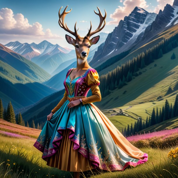 Photo of a deer in a dress in the mountains