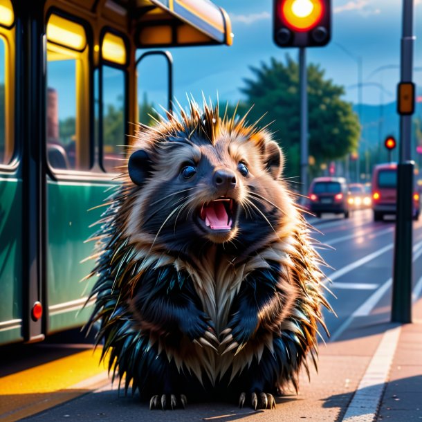 Pic of a crying of a porcupine on the bus stop