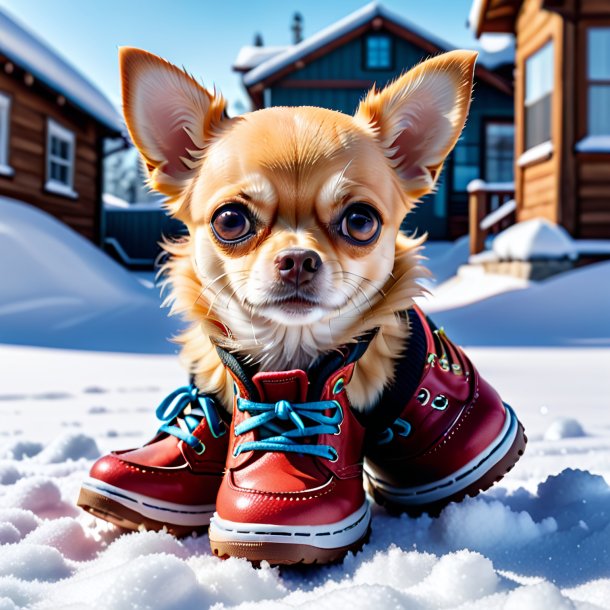 Foto de um chihuahua em um sapatos na neve