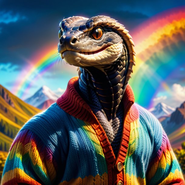 Photo of a cobra in a sweater on the rainbow