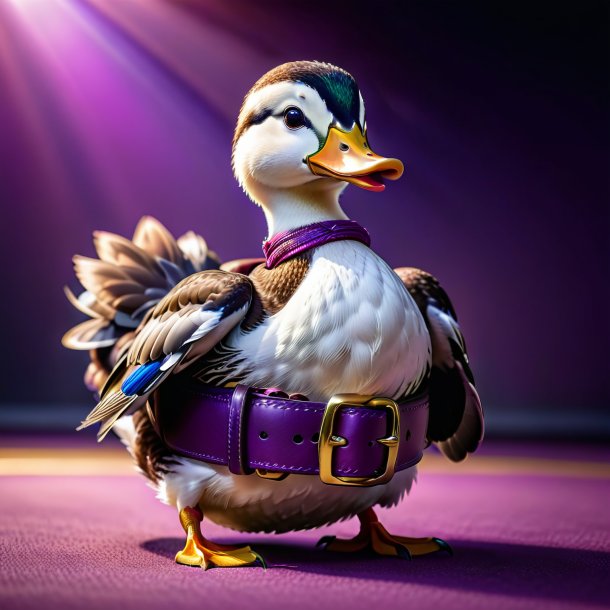 Image of a duck in a purple belt