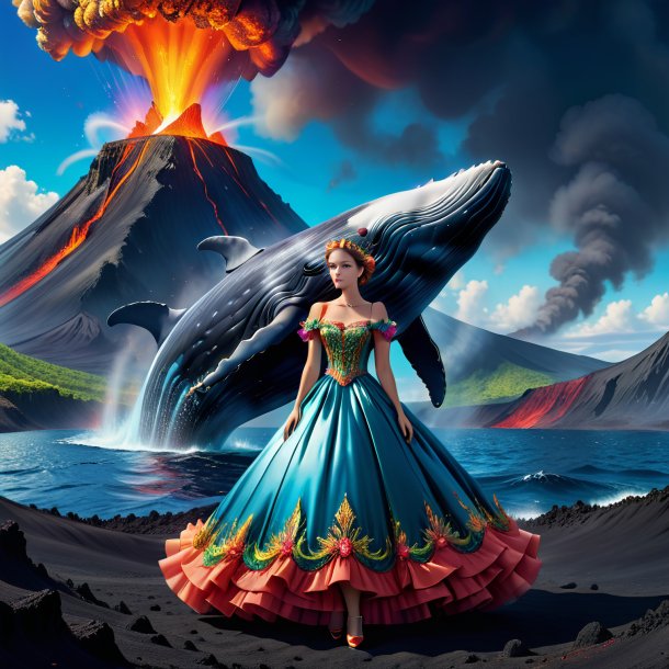 Picture of a whale in a dress in the volcano