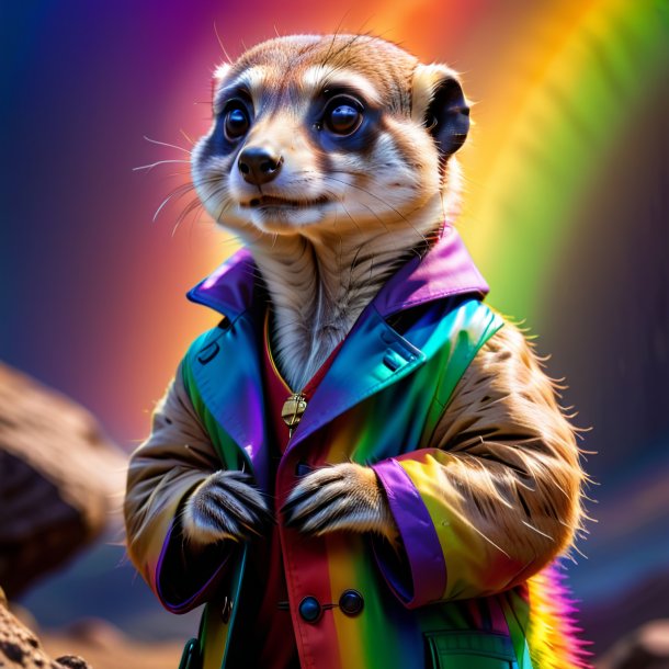 Photo d'un meerkat dans un manteau sur l'arc-en-ciel