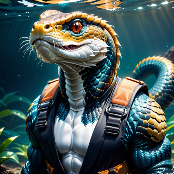 Drawing of a cobra in a vest in the water