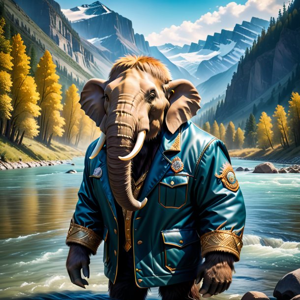 Image of a mammoth in a jacket in the river