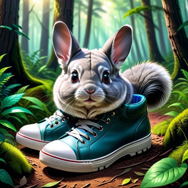 Drawing of a chinchillas in a shoes in the forest