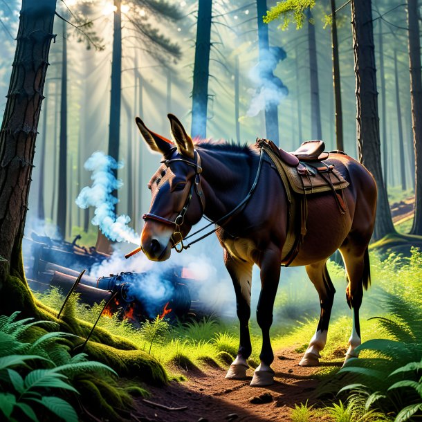 Pic of a smoking of a mule in the forest