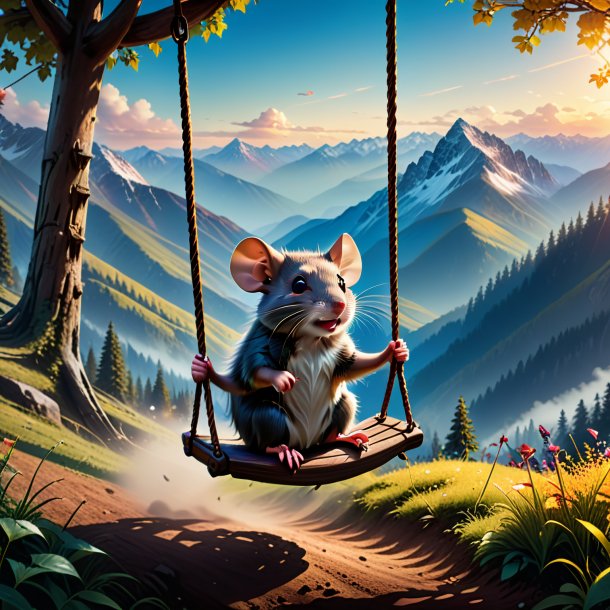 Photo of a swinging on a swing of a rat in the mountains