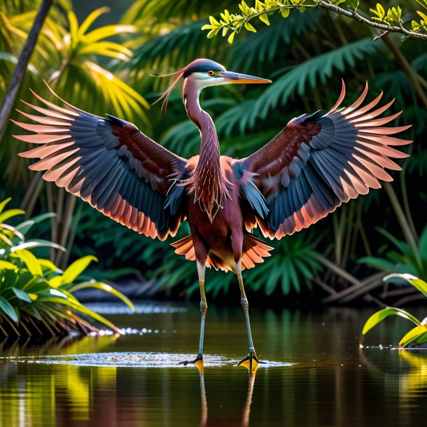 Imagen de una garza granate bailando