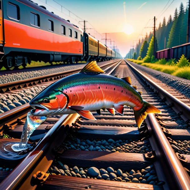 Photo of a drinking of a salmon on the railway tracks