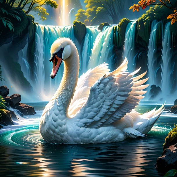 Image of a crying of a swan in the waterfall