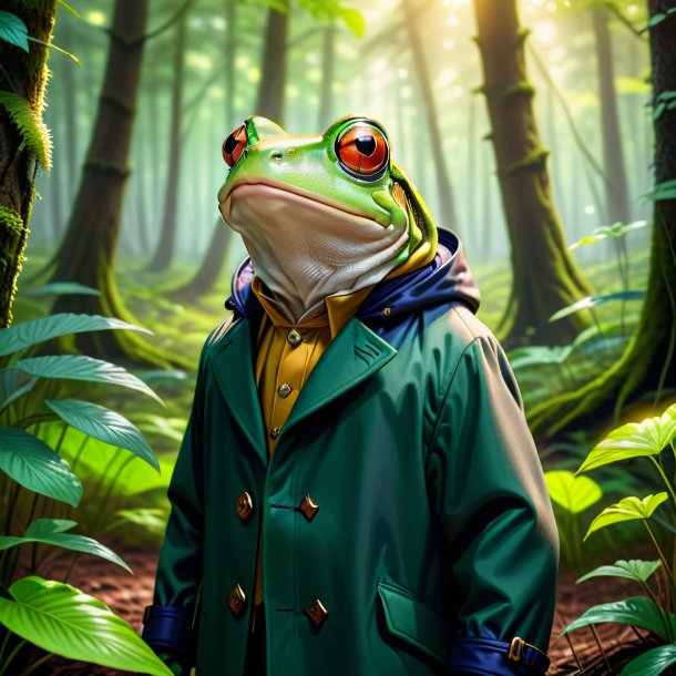 Illustration of a frog in a coat in the forest