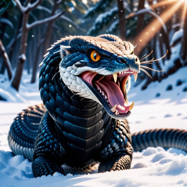 Photo of a angry of a cobra in the snow