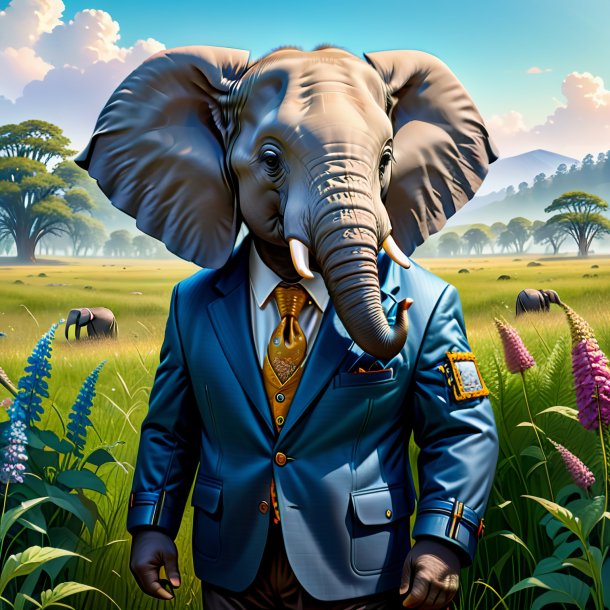 Illustration of a elephant in a jacket in the meadow