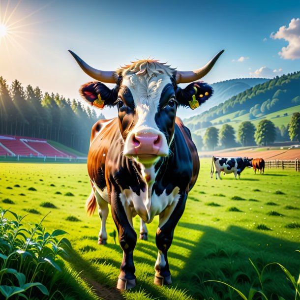 Pic of a playing of a cow on the field