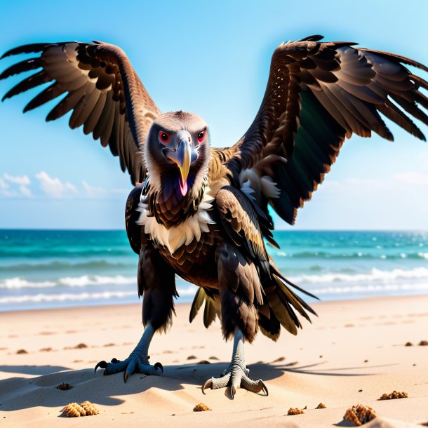 Photo of a threatening of a vulture on the beach