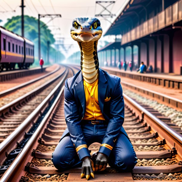 Picture of a cobra in a trousers on the railway tracks