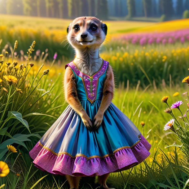 Picture of a meerkat in a dress in the meadow