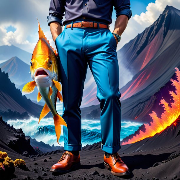 Picture of a fish in a trousers in the volcano